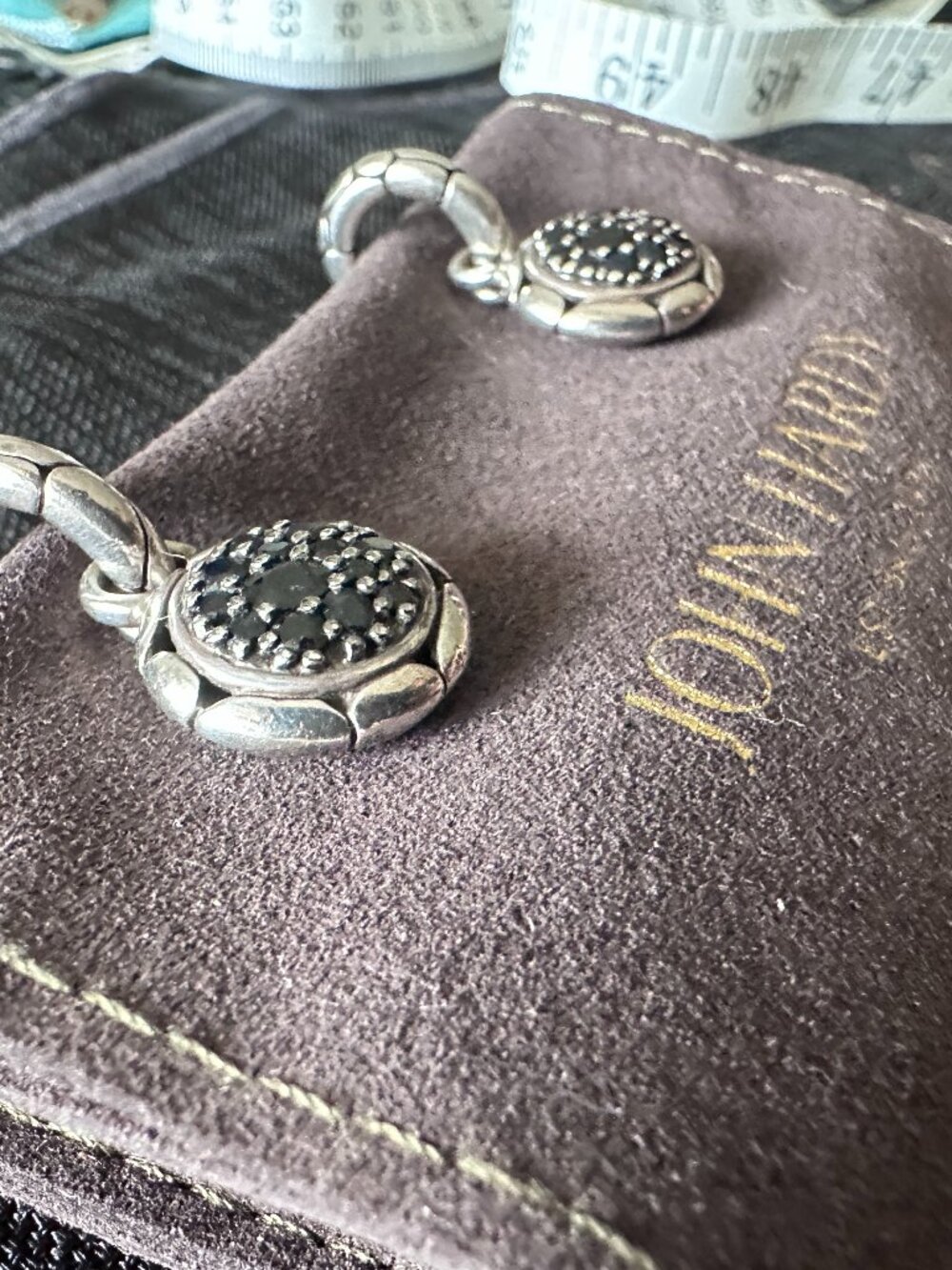 John Hardy Kali Lavafire Black Sapphire Door Knocker Drop Earrings 925